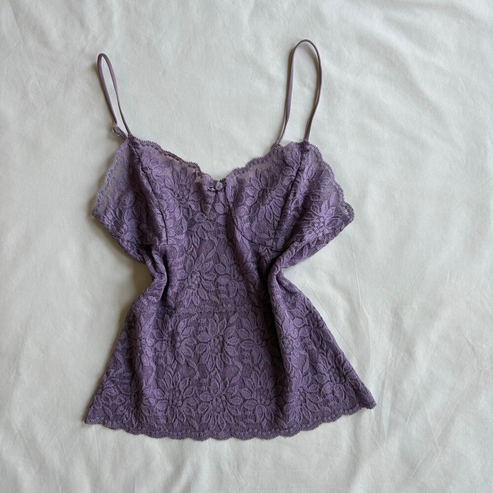 Y2K Lace Cami Purple Floral Babydoll Lingerie Top - Size XS